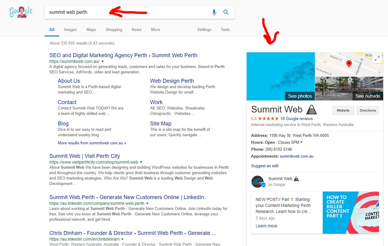 summit web google my business page to help increase seo in Perth